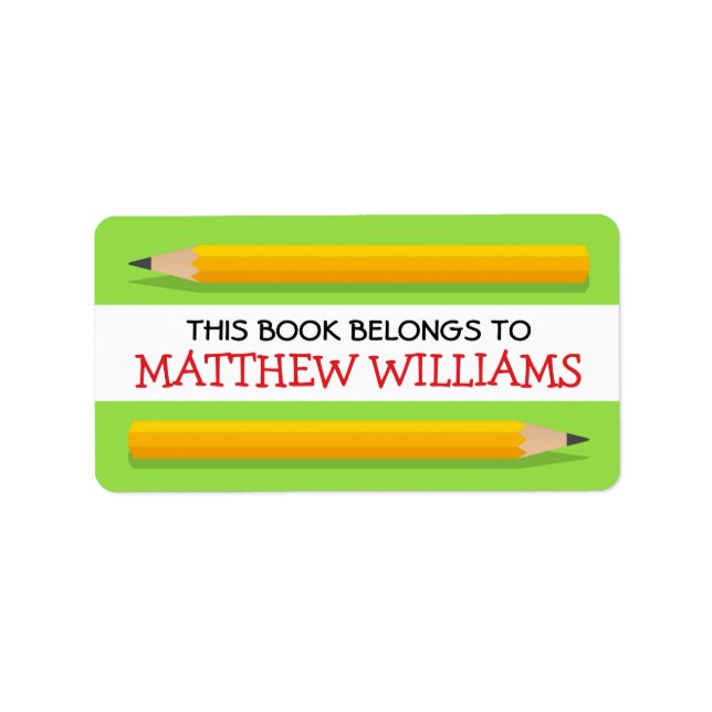 Yellow pencils on green bookplate school book label (Front)