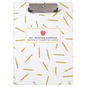 Yellow Pencils Pink Apple Teacher Clipboard