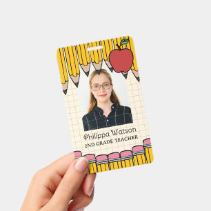 Yellow Pencils Red Apple School Teacher ID Badge
