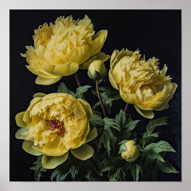 Yellow Peonies Flower Art Print Poster (Front)