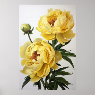 Yellow Peonies Flower Art Print Poster