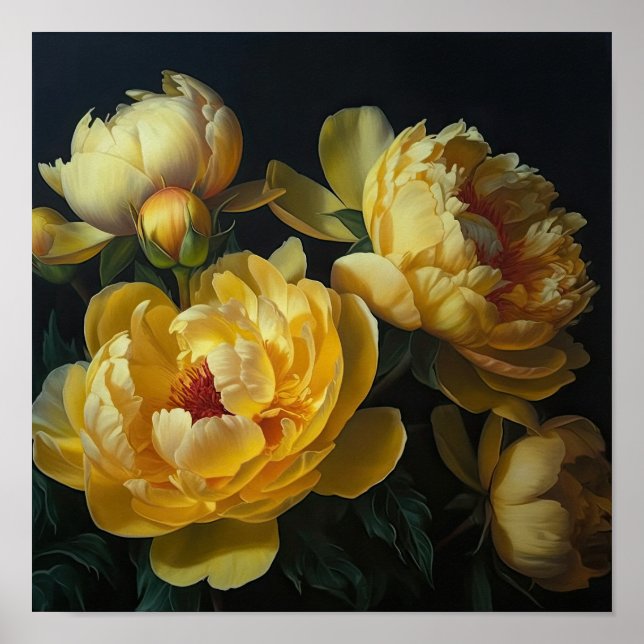 Yellow Peonies Flower Art Print Poster (Front)