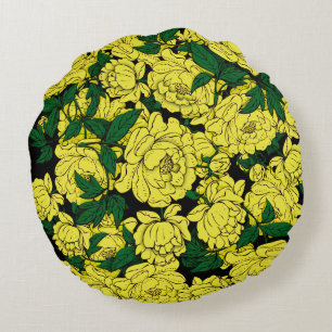Yellow Peonies Round Cushion