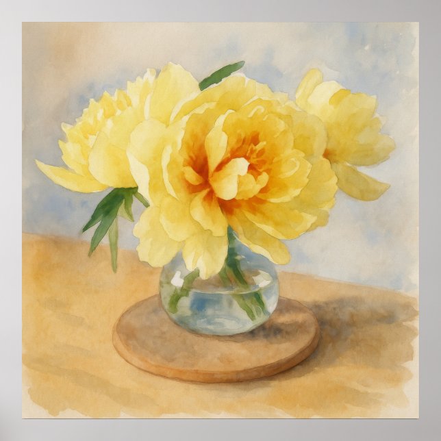 Yellow Peonies – Watercolor Art Print (Front)