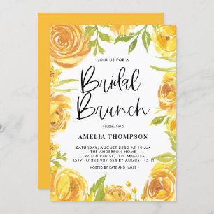 Yellow Peony and Rose Floral Wreath Bridal Brunch Invitation