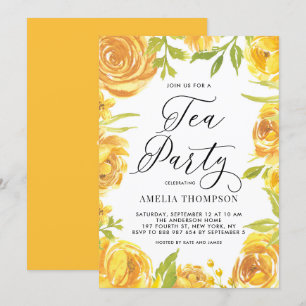 Yellow Peony and Rose Floral Wreath Tea Party Invitation