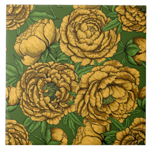 Yellow peony bouquet ceramic tile