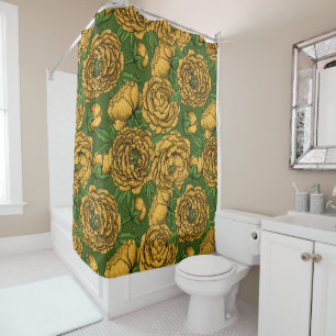Yellow peony bouquet shower curtain