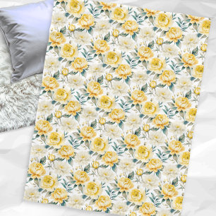 Yellow Peony Chrysanthemum Floral Botanical Print Fleece Blanket