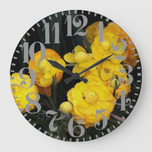 Yellow Peony Flowers Big Number Wall Clock