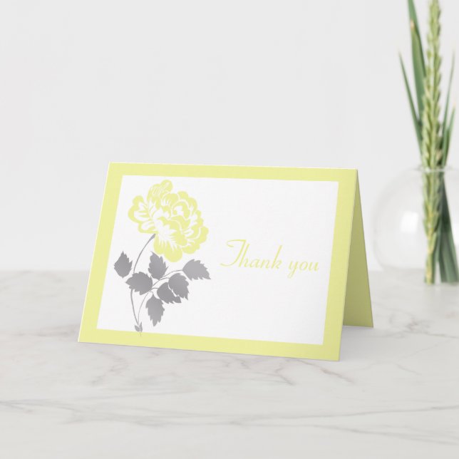 Yellow Peony on White with Grey Thank You Card (Front)