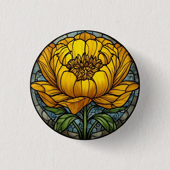 Yellow Peony Stained Glass 3 Cm Round Badge (Front)