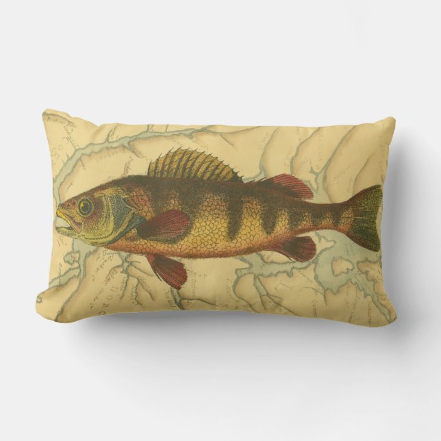 Yellow Perch on Map Lumbar Cushion (Front)