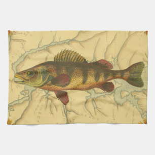 Yellow Perch on Map Tea Towel