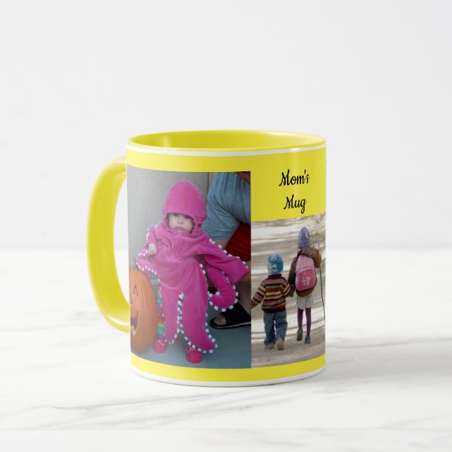 Yellow Personalise 3 PHOTO TEMPLATE Gift Coffee Mug (Front Left)