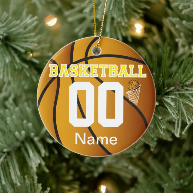 Yellow Personalise Basketball Number Ornament (Tree)