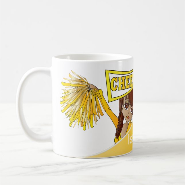 Yellow Personalise Cheerleader Girls Coffee Mug (Left)