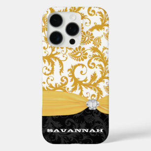 Yellow Personalised Faux Rhinestone Damask iPhone iPhone 16 Pro Case
