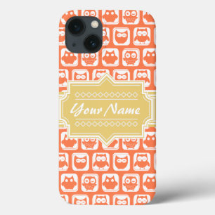 Yellow Personalised name Orange Owls iPhone 13 Case