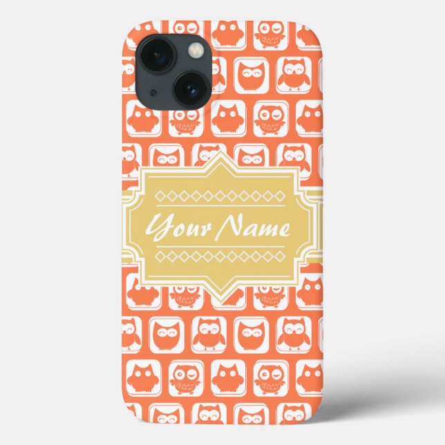 Yellow Personalised name Orange Owls Case-Mate iPhone Case (Back)