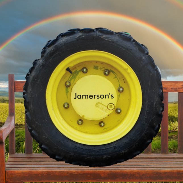 yellow personalised name tractor wheel tire round cushion (Creator Uploaded)
