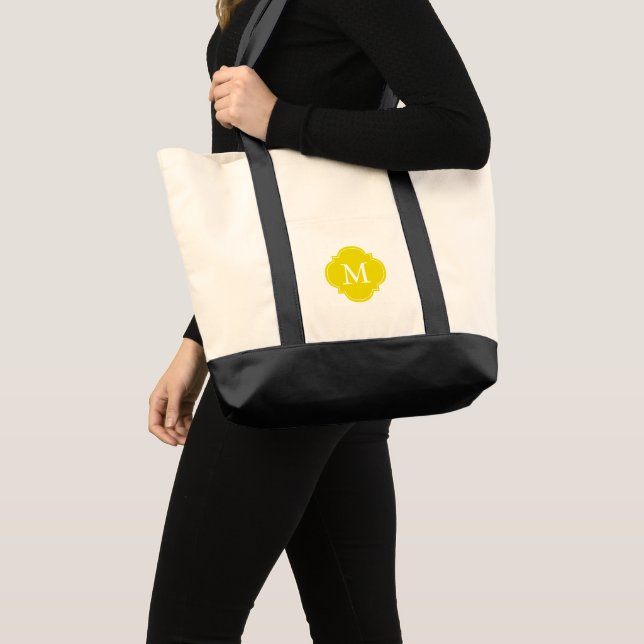 Yellow Personalised Quatrefoil Monogram Tote Bag (Front (Product))