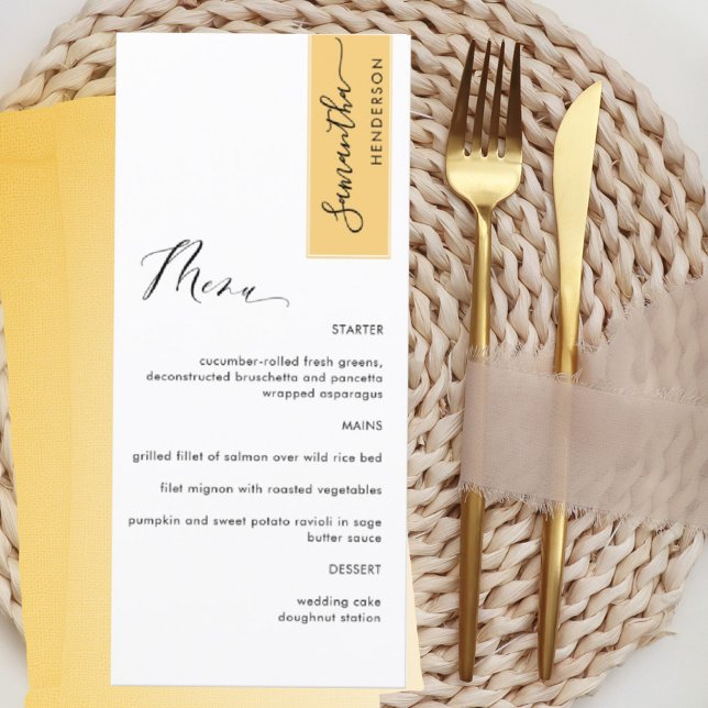 Yellow Personalised with Guest Name Elegant Menu (Creator Uploaded)