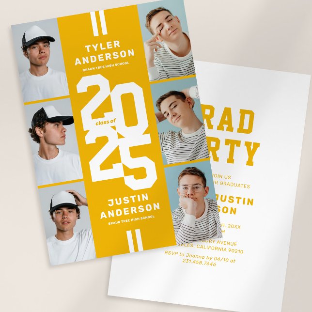 Yellow Photo Collage Joint Graduation Party Invitation (Creator Uploaded)