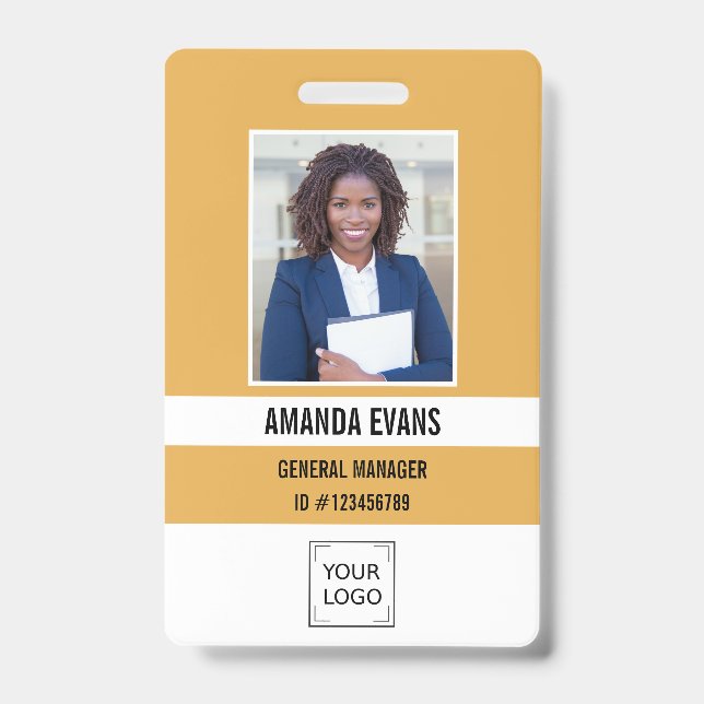 Yellow | Photo Employee Logo or QR CODE Security ID Badge (Front)