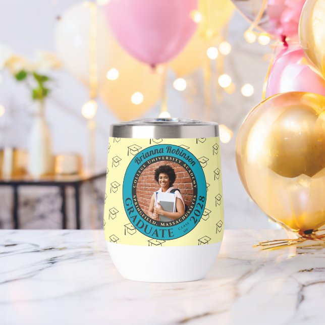 Yellow Photo Modern Graduation Party Gift Tumbler (Bachelor Party (Rotated))