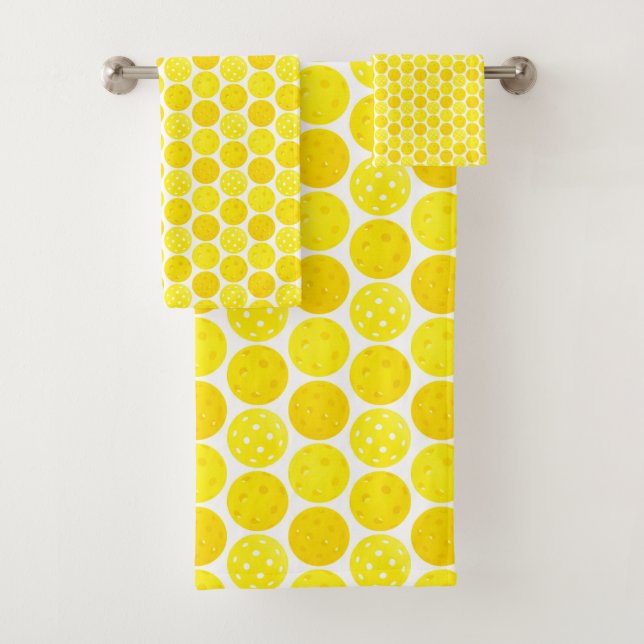 Yellow Pickleball Balls on White Bath Towel Set (Insitu)