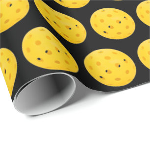 Yellow Pickleball on Black  Wrapping Paper