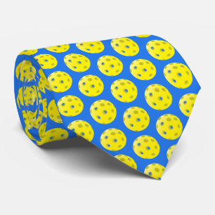 Yellow Pickleball Pattern on Blue  Tie