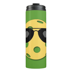 Yellow pickleball with sunglasses thermal tumbler