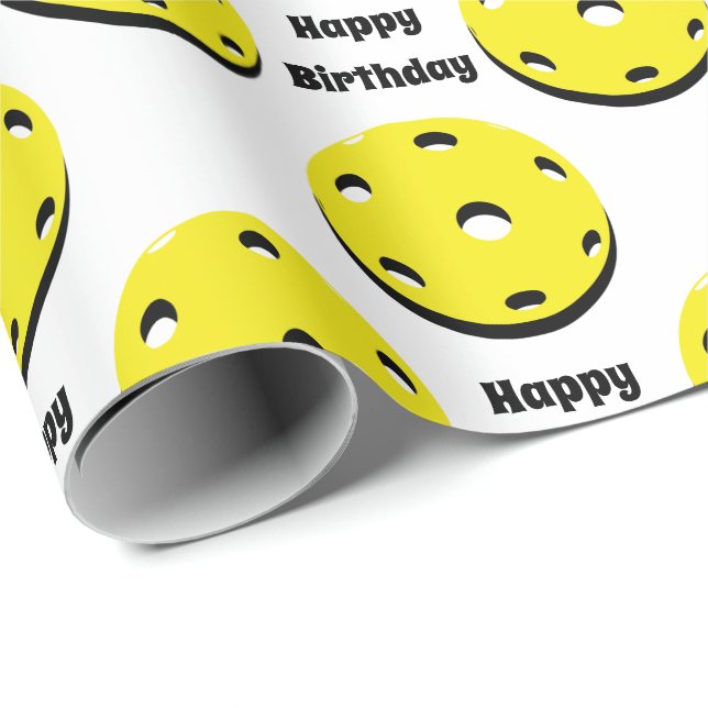 Yellow pickleballs all over wrapping paper (Roll Corner)