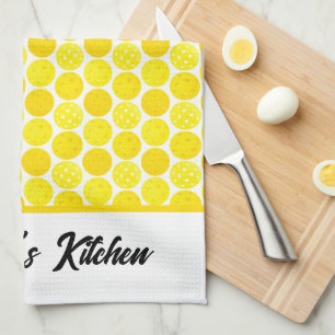 Yellow Pickleballs in the Kitchen Personalised Tea Towel