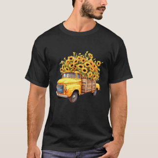Yellow Pickup Truck Sunflower Autumn Halloween Tha T-Shirt