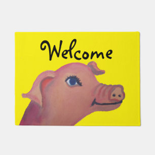 yellow pig welcome mat