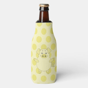 Yellow Piggy Polka-dots Bottle Cooler