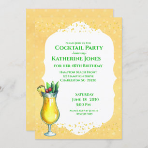 Yellow Pina Colada Birthday Cocktail Party    Invitation