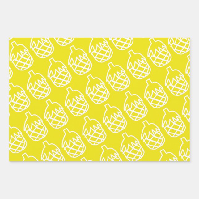 Yellow pineapple cute design wrapping paper sheet (Front)