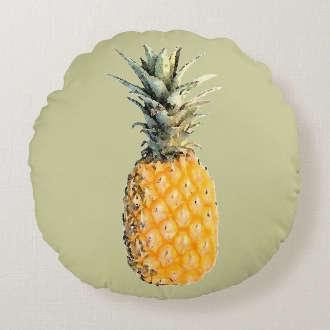 yellow pineapple fruit-illustration round cushion (Front)