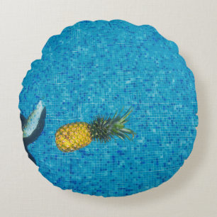 Yellow pineapple fruit round cushion