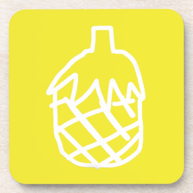 Yellow pineapple modern simple outline art coaster (Front)