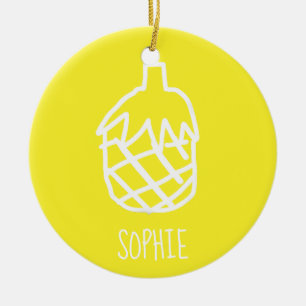 Yellow pineapple modern simple outline design ceramic ornament