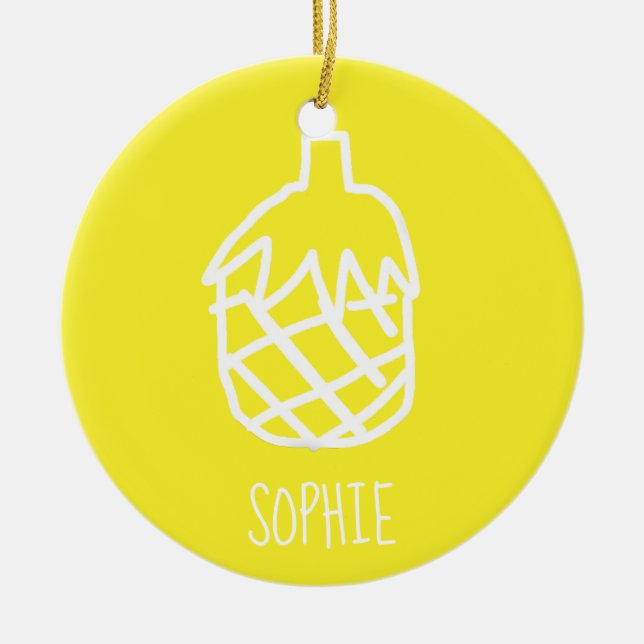 Yellow pineapple modern simple outline design ceramic ornament (Front)