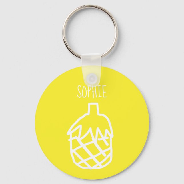 Yellow pineapple modern simple outline design key ring (Front)