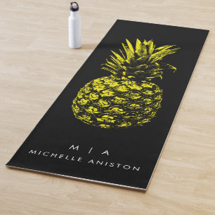 Yellow Pineapple Monogram Minimalist Custom Yoga Mat