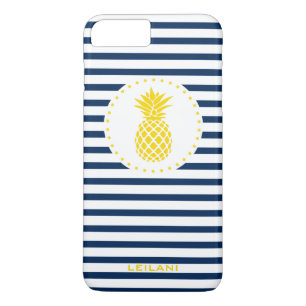 Yellow Pineapple Navy Striped Personalised iPhone 8 Plus/7 Plus Case