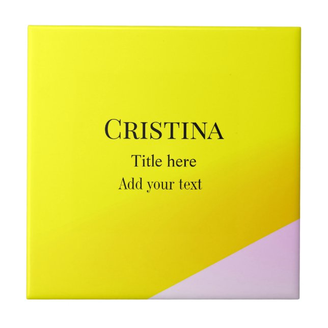 Yellow pink abstract add name title text pattern p ceramic tile (Front)